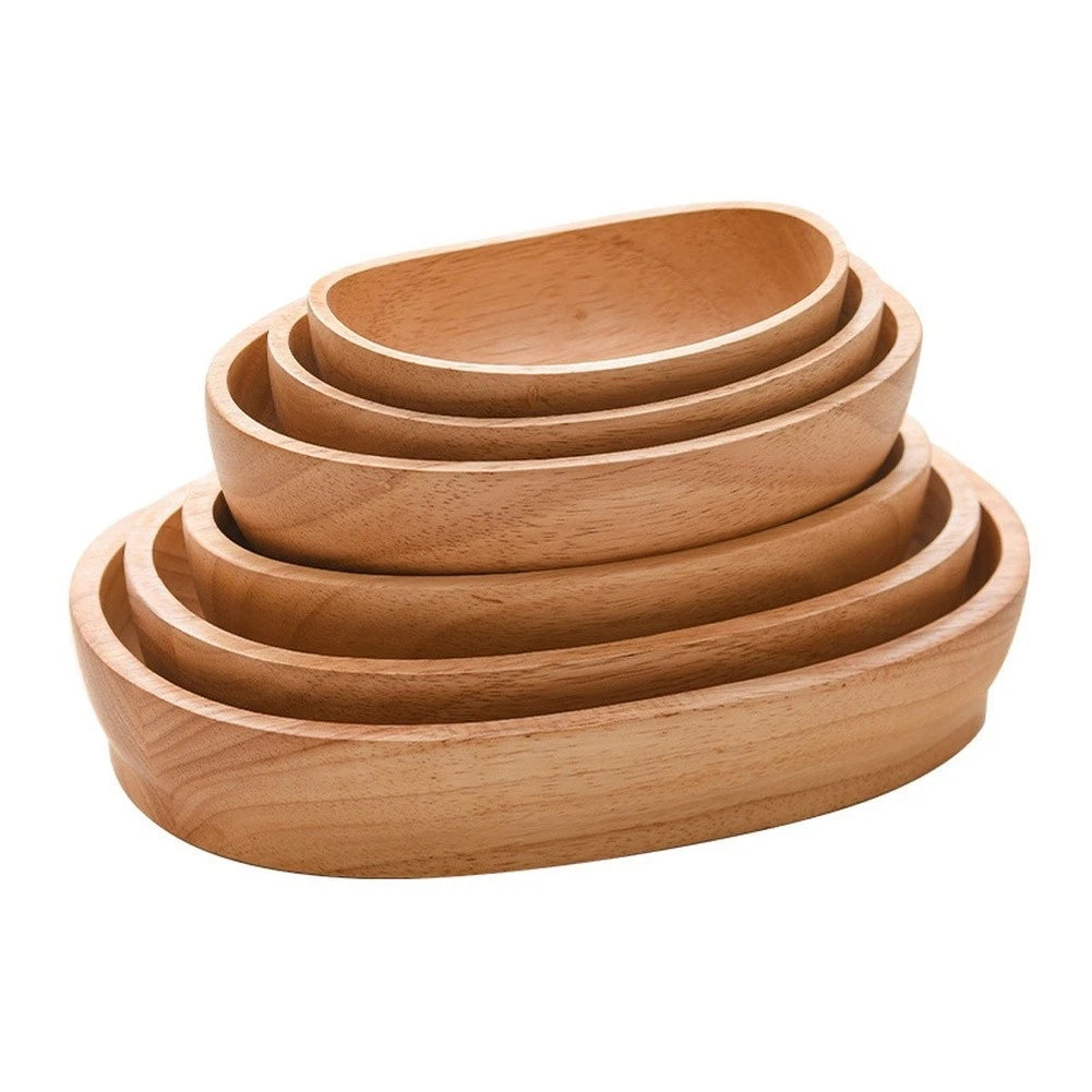 Natural Rubber Wood Boat Shape Tray for Dining Table Service