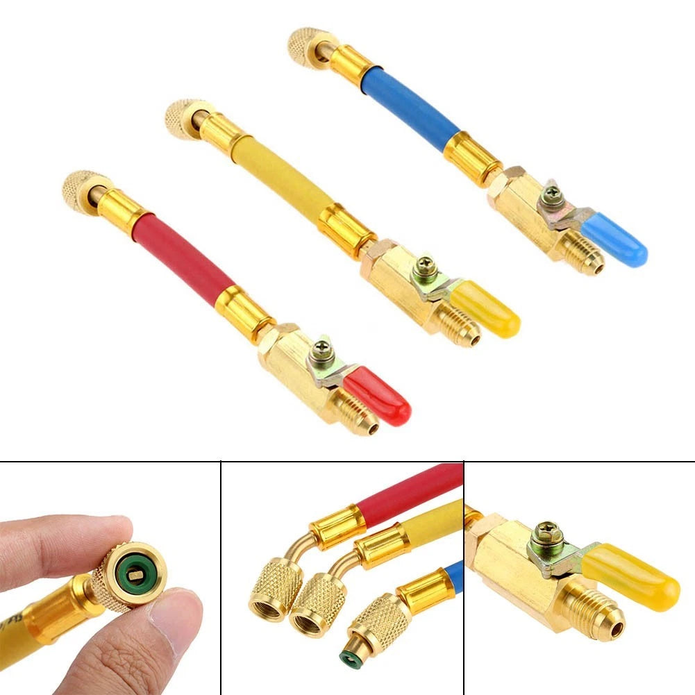 3Pcs Charging Hoses for AC Service Kit (R134A, R410A, R22, R12)