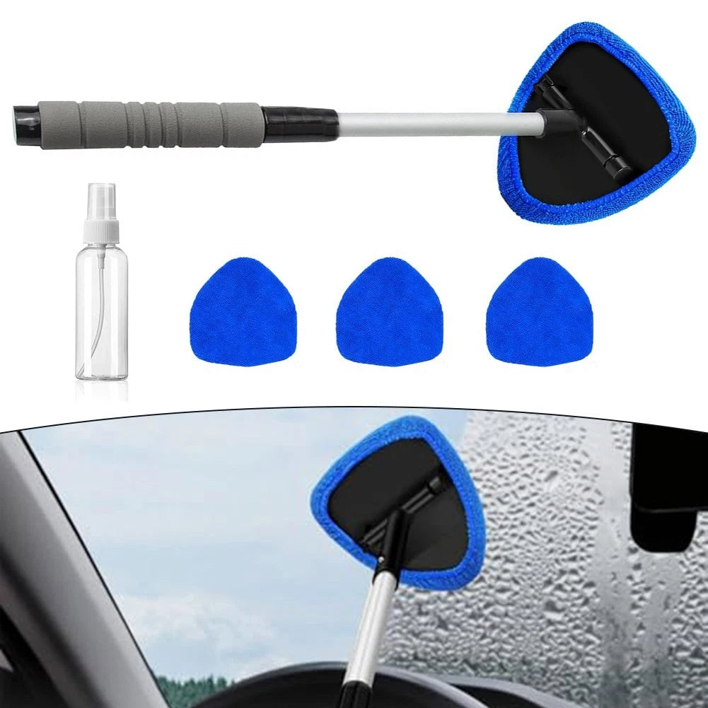 Compact Car Windscreen Cleaner with Telescopic Handle and Microfiber Pads
