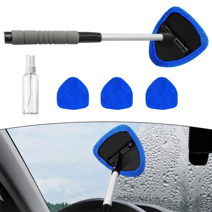 Compact Car Windscreen Cleaner with Telescopic Handle and Microfiber Pads