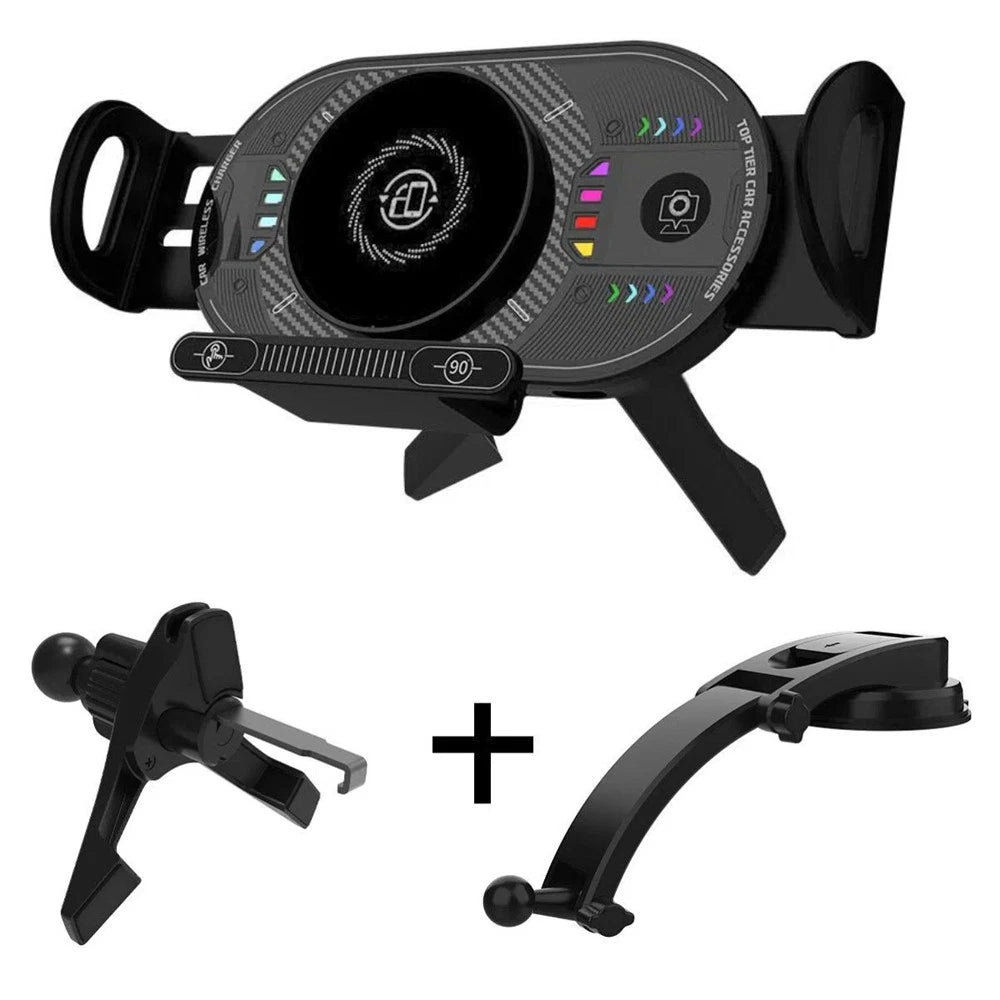 15W Fast Wireless Car Charger Mount Phone Holder For Foldable & Large Phones