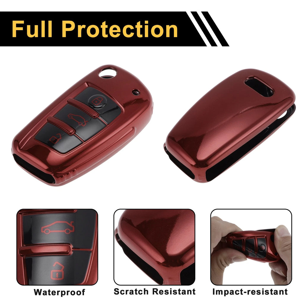 Red TPU Car Key Case for Audi A1 A3 A4 (3 Buttons)