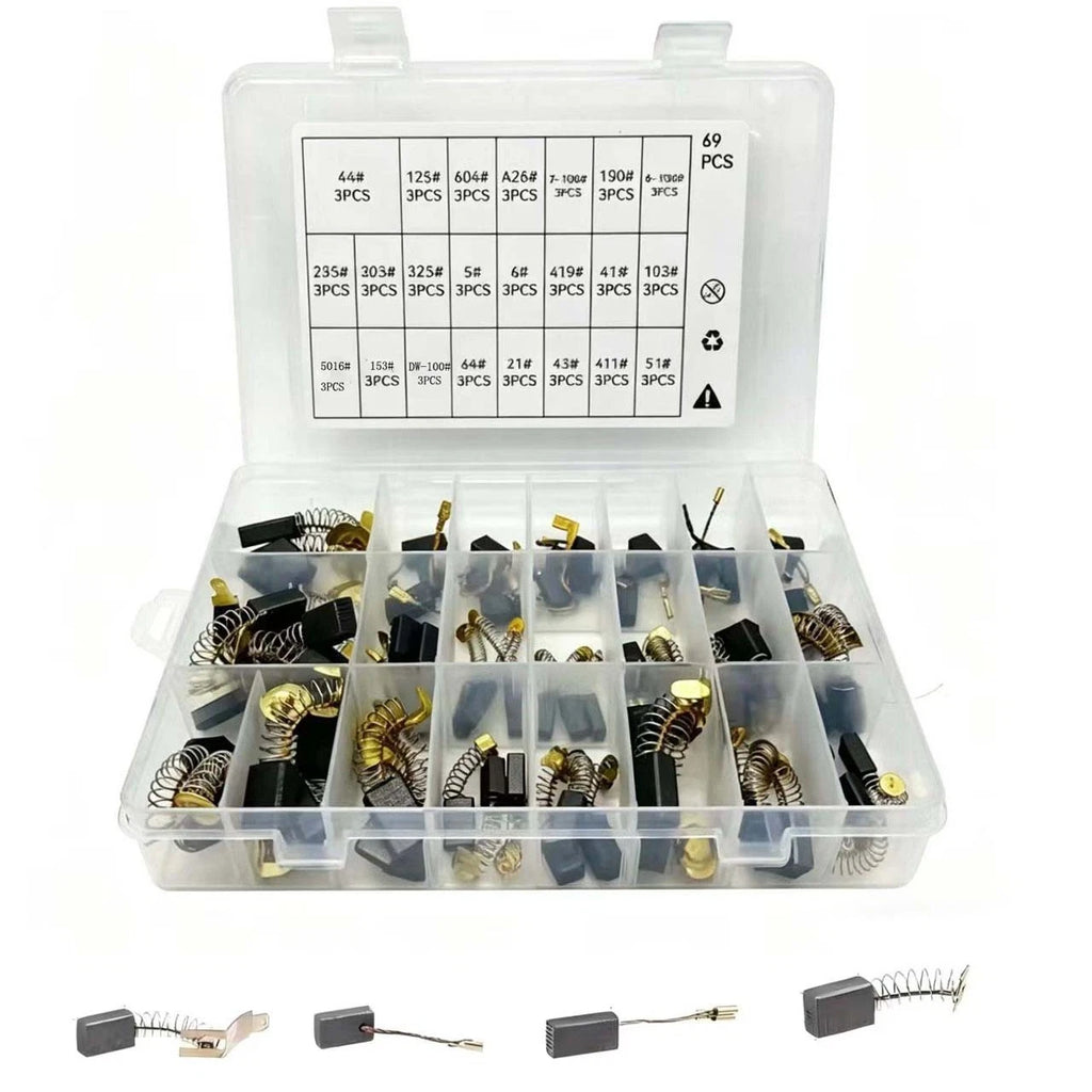 Carbon Brush Set of 69 for Motor Replacement (Various Sizes)