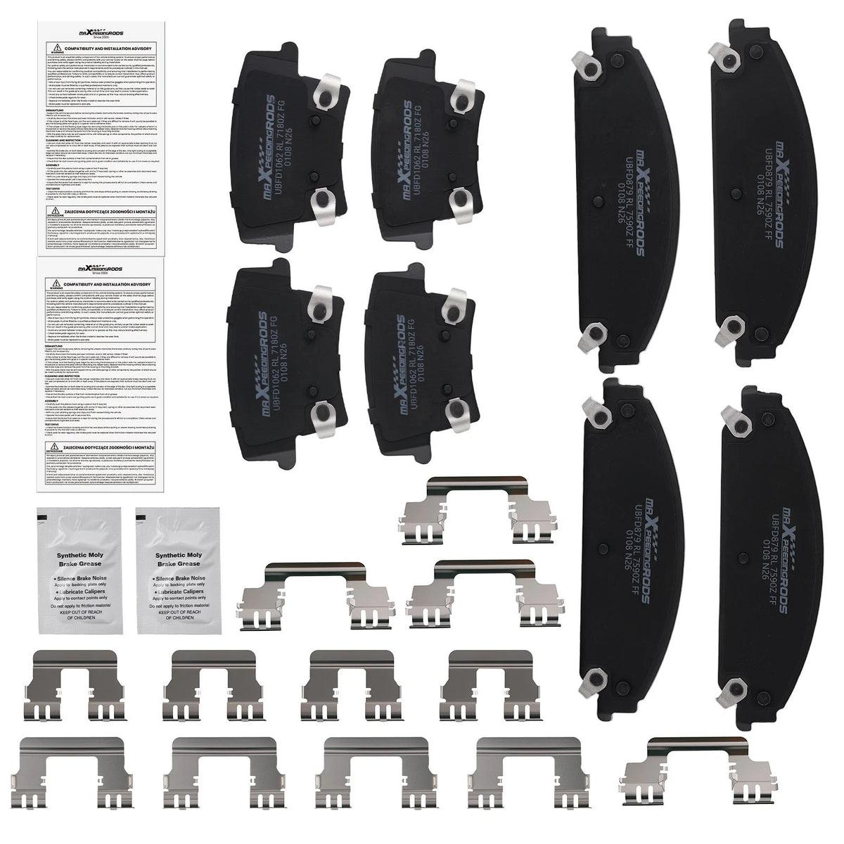 Front & Rear Ceramic Brake Pads Kit for Dodge Challenger/Charger (2006–2023)