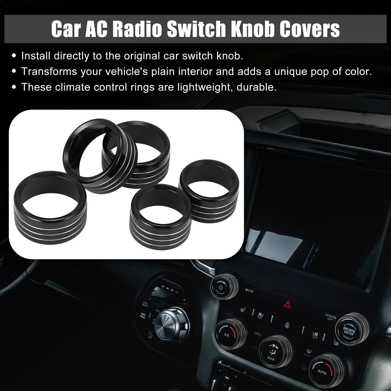 5Pc AC Radio Switch Knob Cover Replacement for Dodge Ram 1500 (2018–2020)