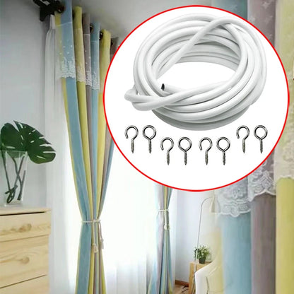 Net Curtain Wire for DIY Window Cord Cable with Hooks & Eyes