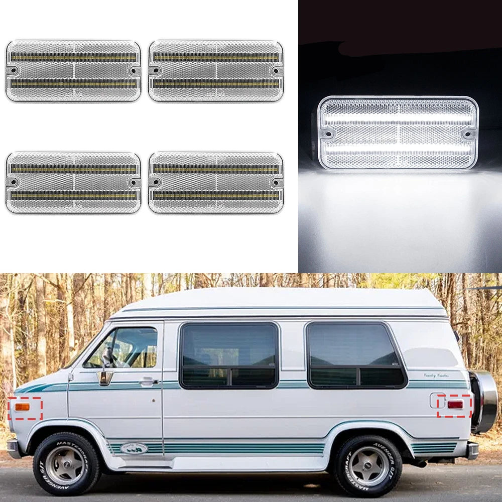 Set of 4 Clear White LED Side Marker Lights for Chevy G10 G20 GMC G1500 G2500 (1985–1995)