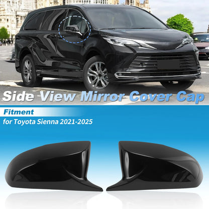 1 Pair Mirror Cover Cap Left Right Gloss Black for Toyota Sienna (2021–2025)