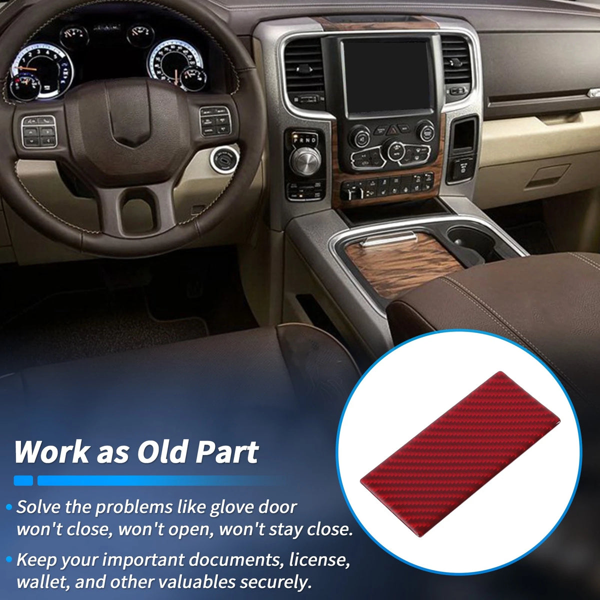 Glove Box Latch for RAM 1500 (2010–2017) Carbon Fiber Red Plastic