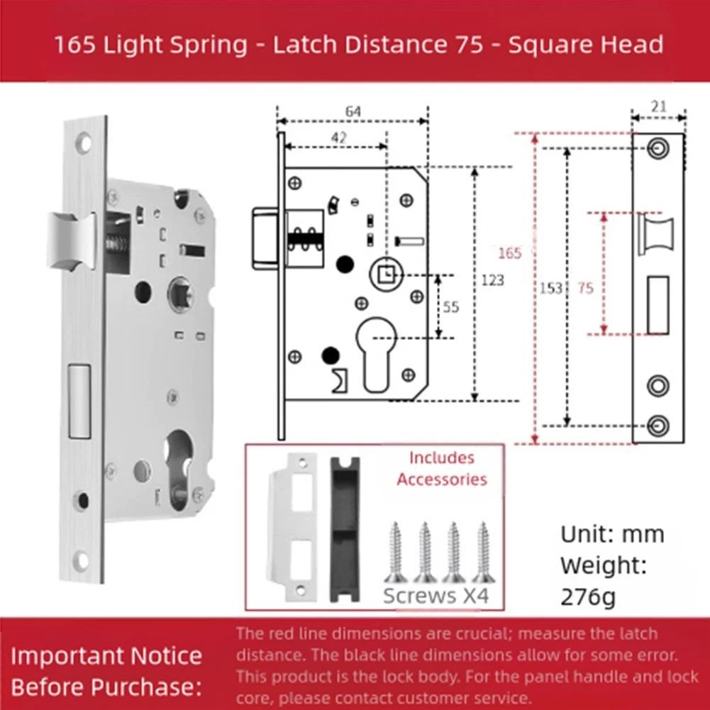 Residential Door Lock 75mm Latch Size for Bedroom Doors
