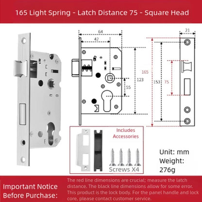 Residential Door Lock 75mm Latch Size for Bedroom Doors