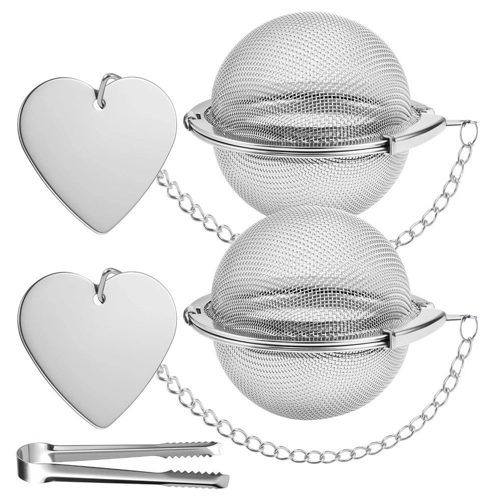 2X Stainless Steel Round Tea Infuser Set with Heart Pendant Clip