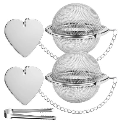2X Stainless Steel Round Tea Infuser Set with Heart Pendant Clip