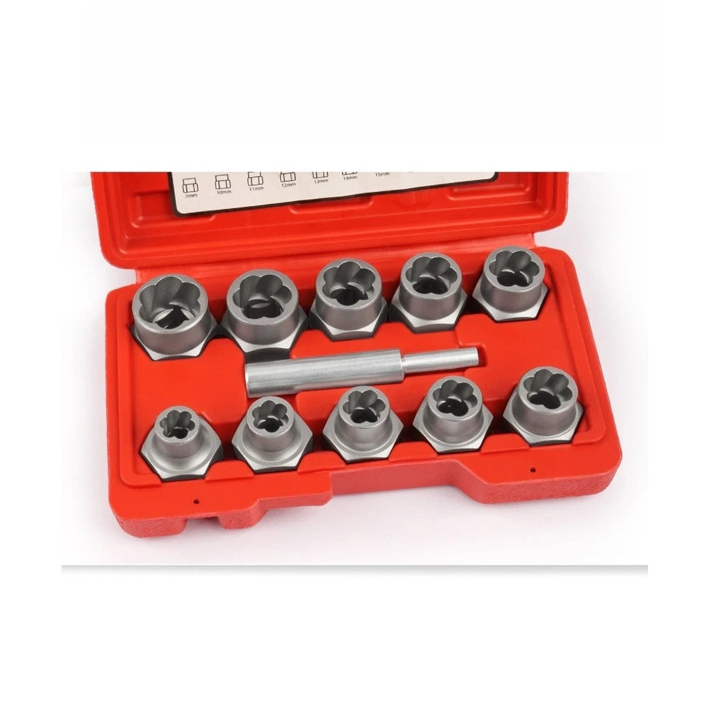 11-Pc Steel Damaged Bolt Extraction Tool Set for Mechanical Maintenance