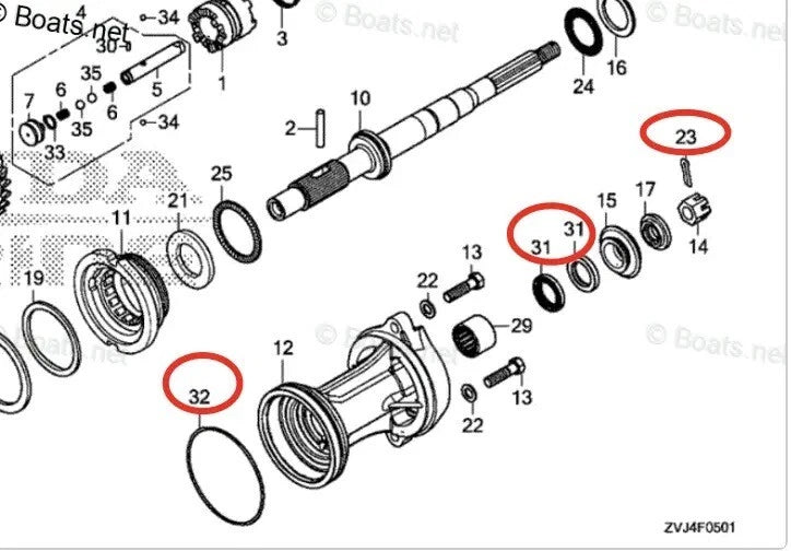 Lower Unit Seal Kit for Honda 200HP 225HP 250HP (91252-ZZ3-003, 90758-ZW1-B00)