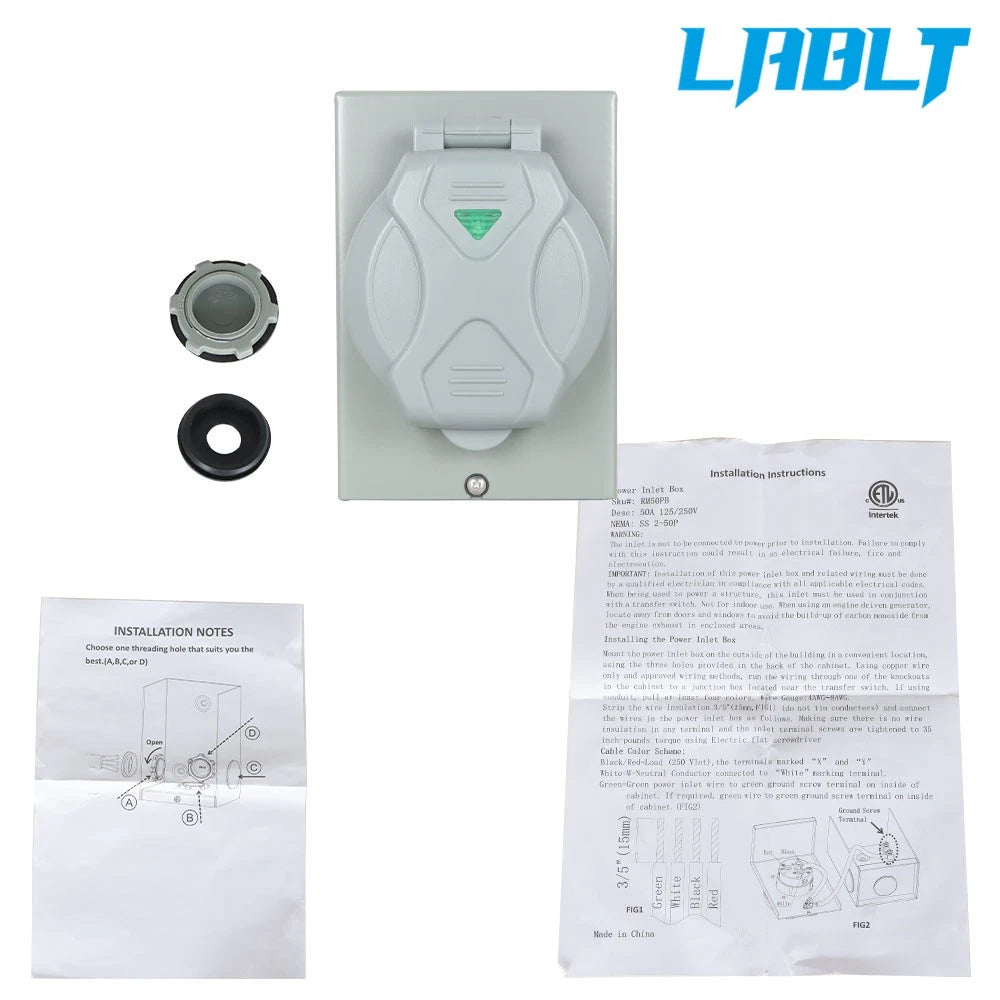 50 Amp Generator Power Inlet Box for LABLT Generator (SS2-50P)