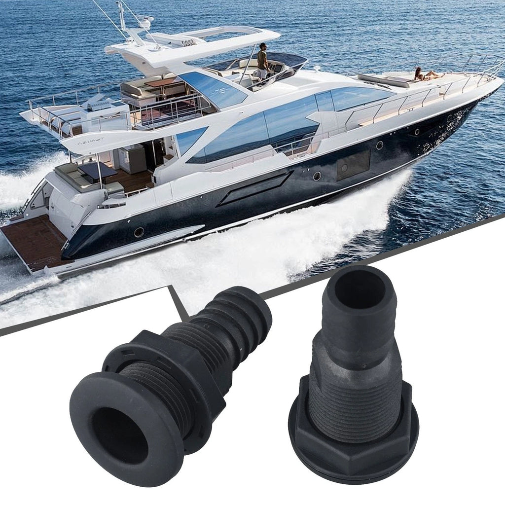 2Pcs ABS Black Thru Hull Connector for Boat Plumbing Systems