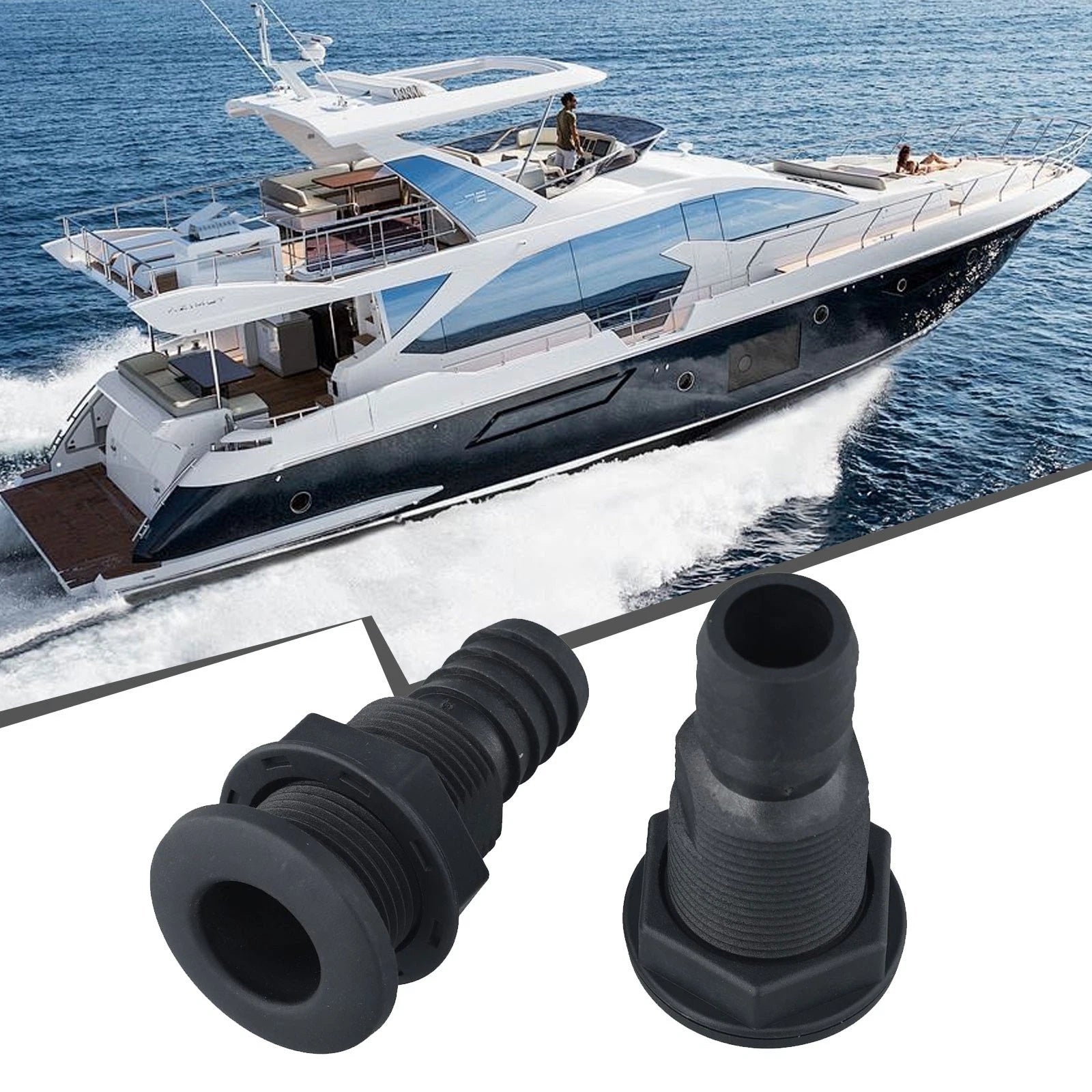 2Pcs ABS Black Thru Hull Connector for Boat Plumbing Systems
