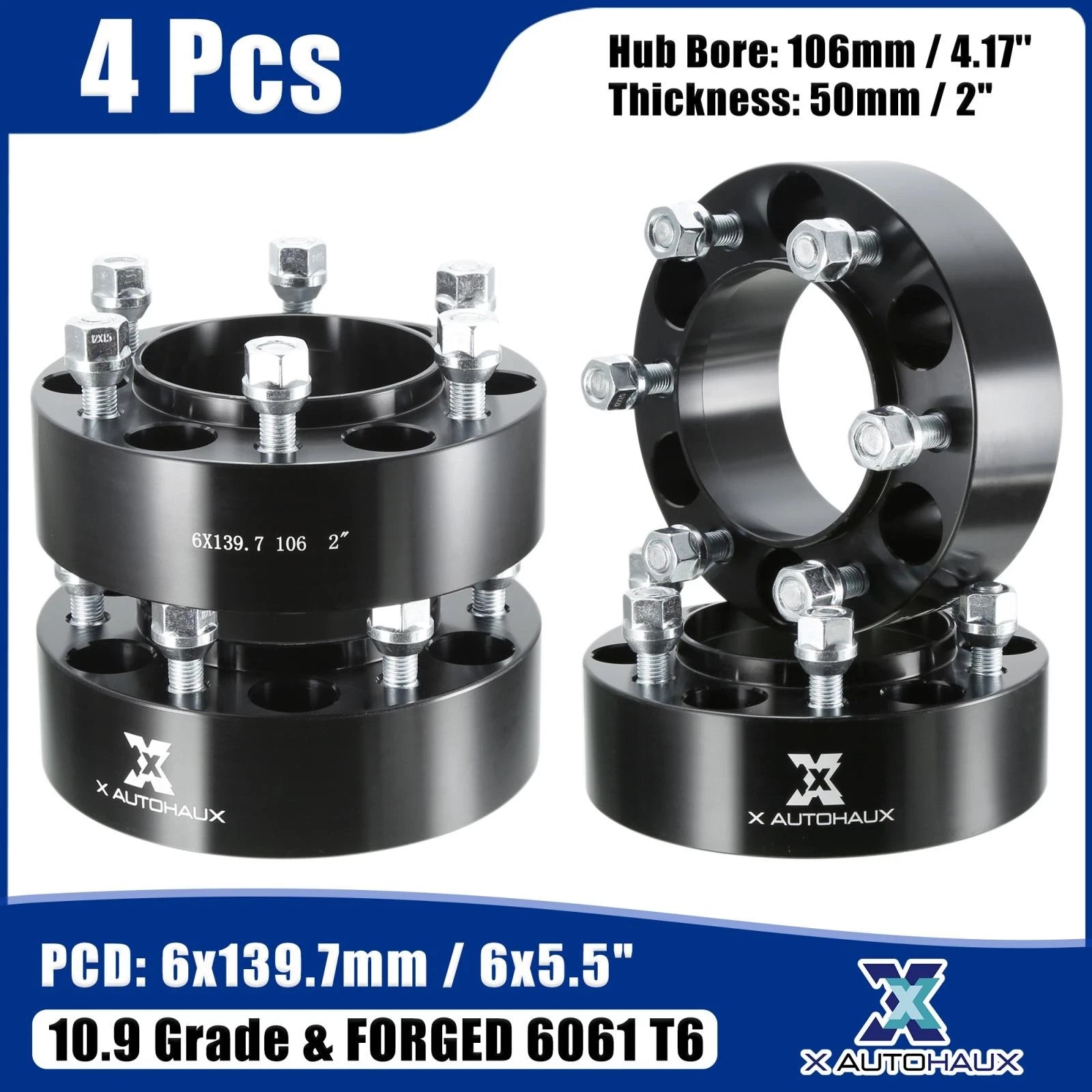4PC Wheel Spacers Adapters 2 Inch 6 Lug M12x1.5 for Black (2000–2025)