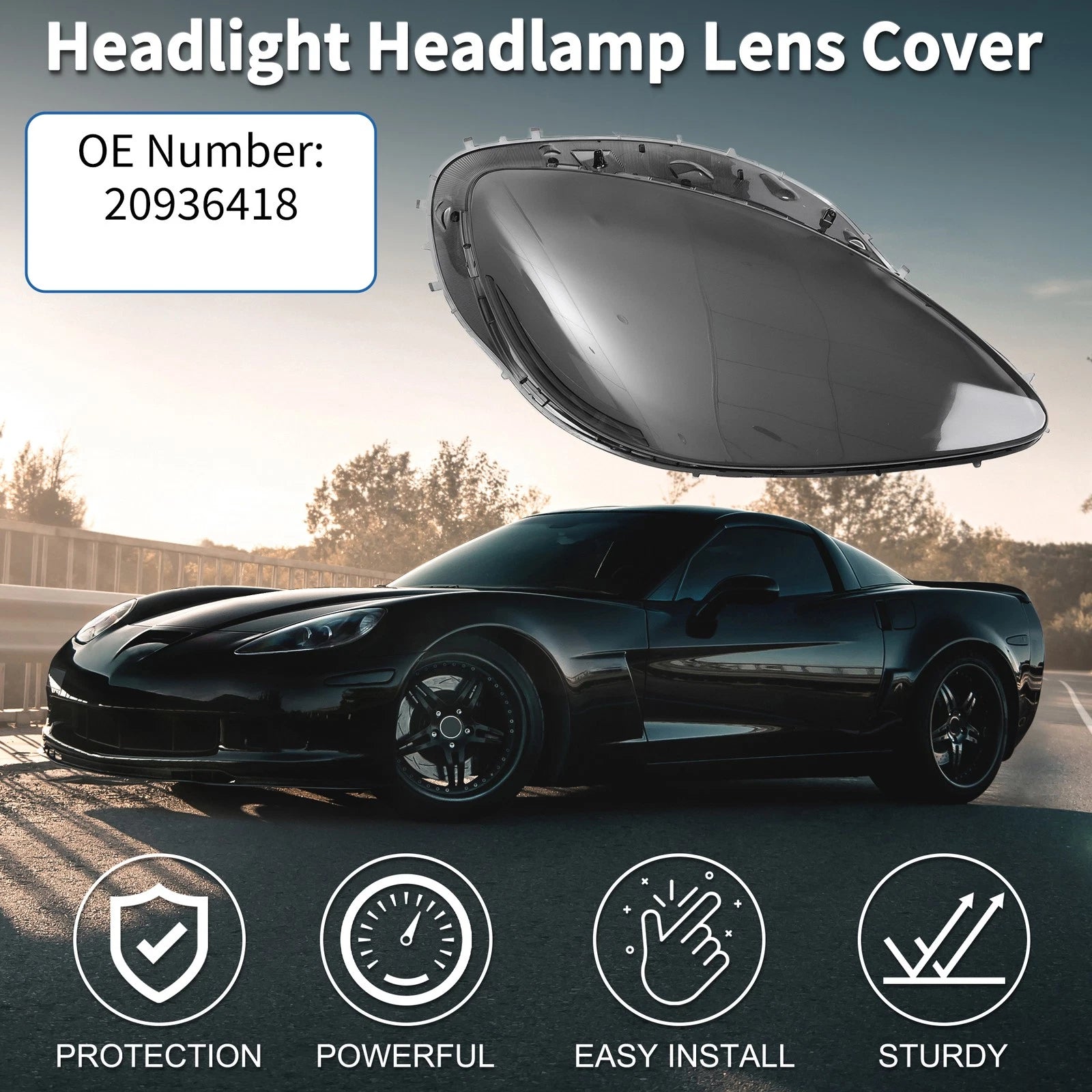 Front Right Headlight Lens Cover for Chevy Corvette C6 (2005–2013)