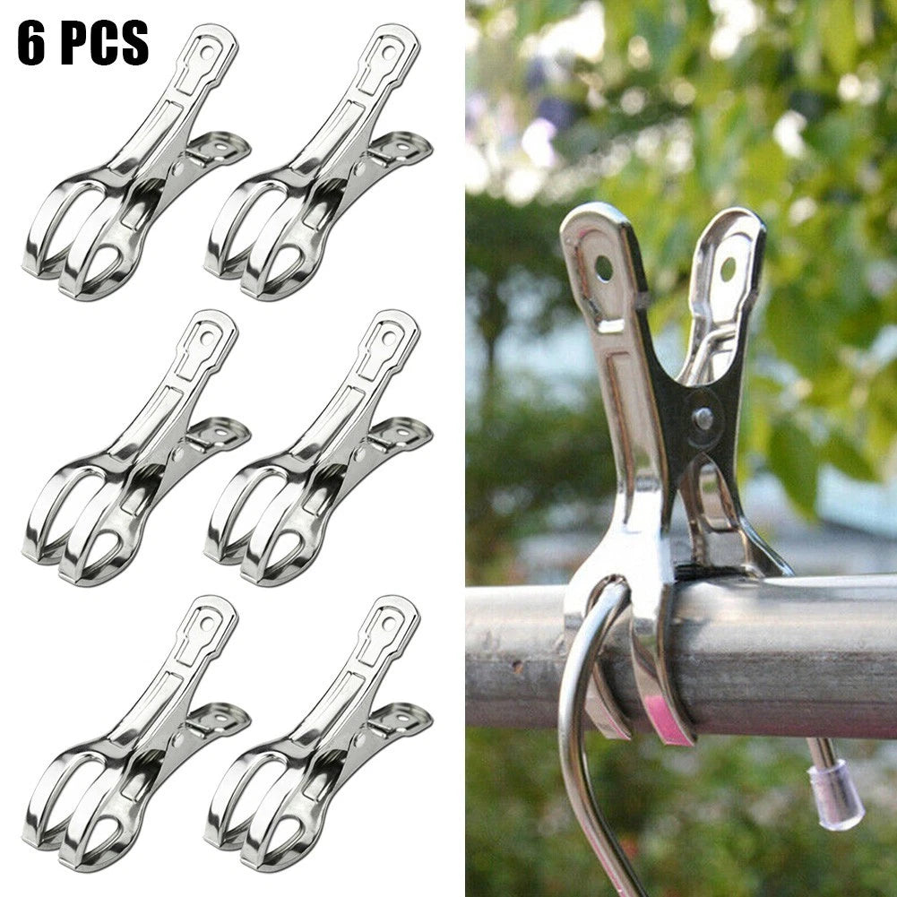 6X Stainless-Steel Heavy Duty Beach Towel Clips