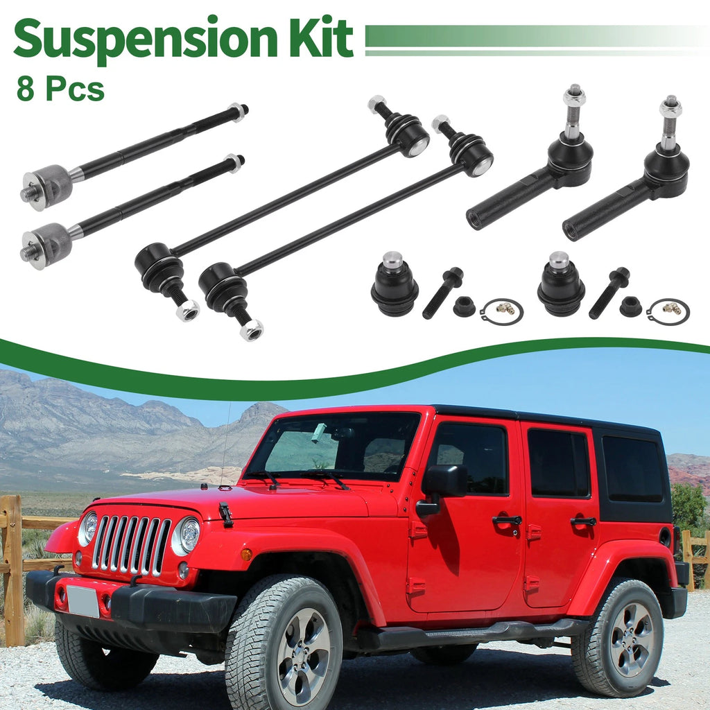8 Pcs Front Suspension Kit Tie Rod Ends Sway Bar Link for Dodge (2005–2015)