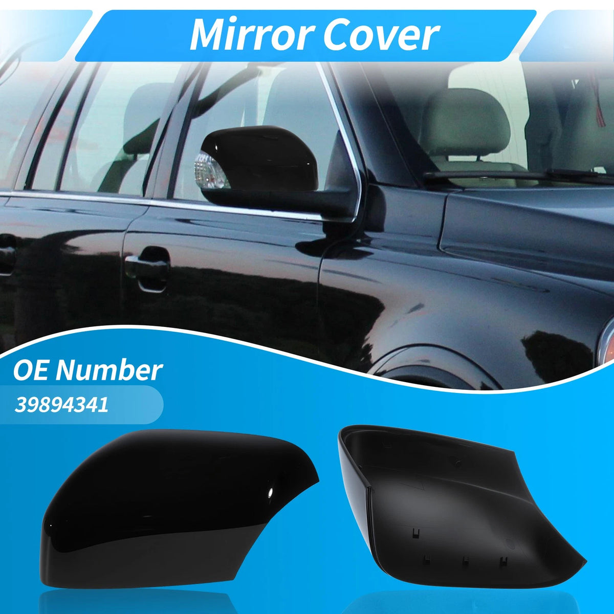 Gloss Black Side Mirror Cover Cap for Volvo XC70 (2007–2016) 39894341