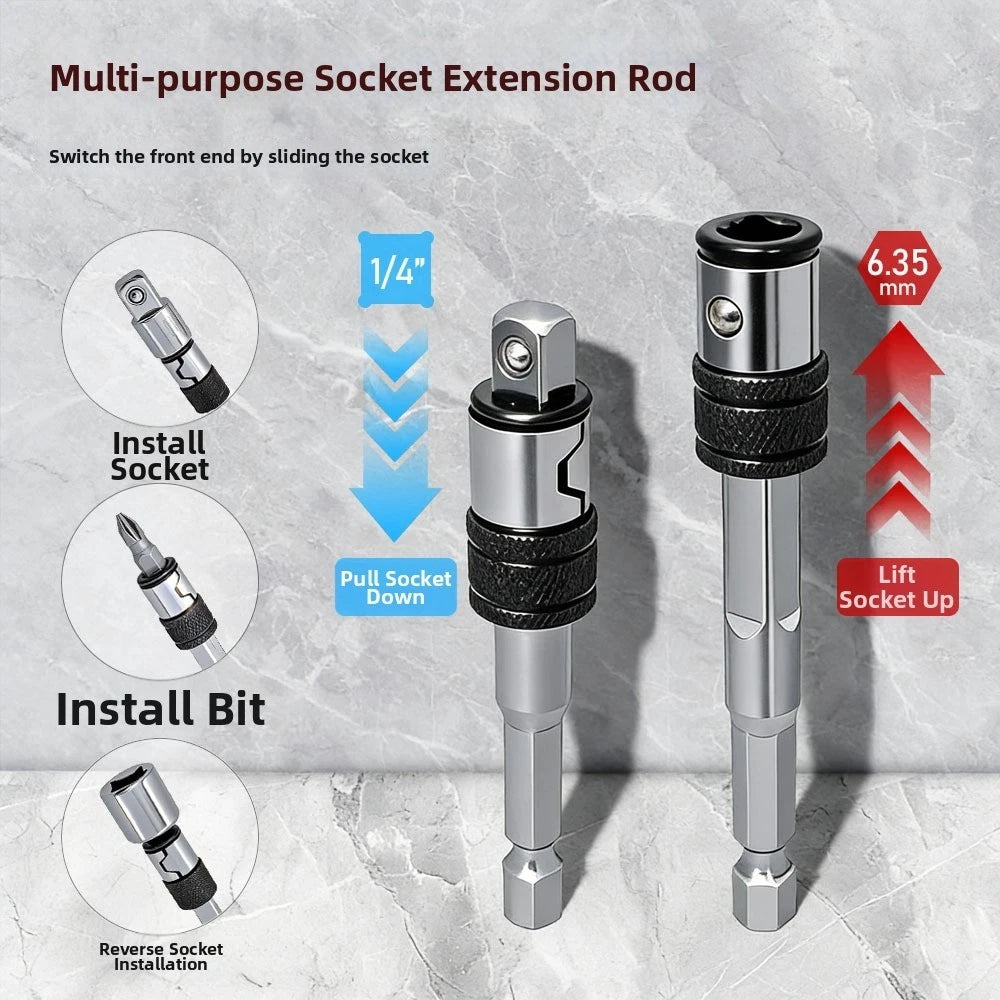 1/4 Inch Drive Bit Holder for Hex Head and Socket Adapters (Chrome Vanadium)