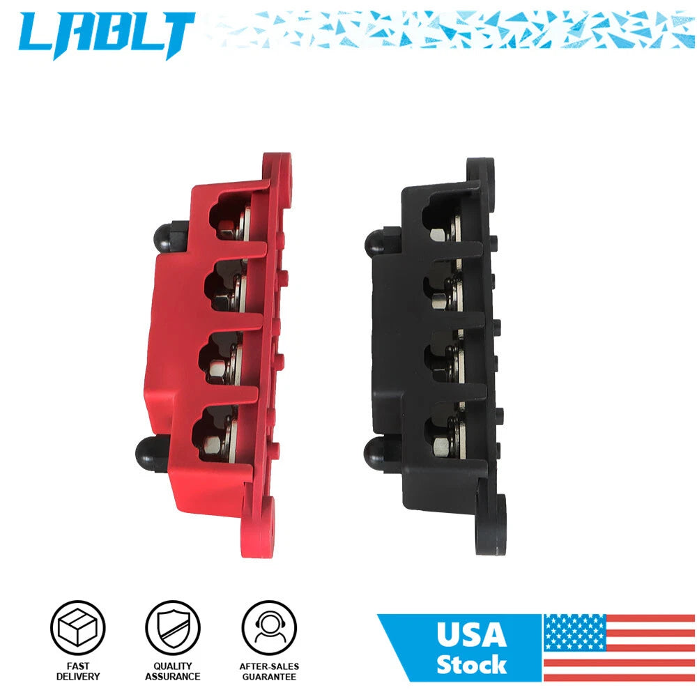 2X Red & Black 4 Post Busbar Power Distribution 12V 250A 5/16"