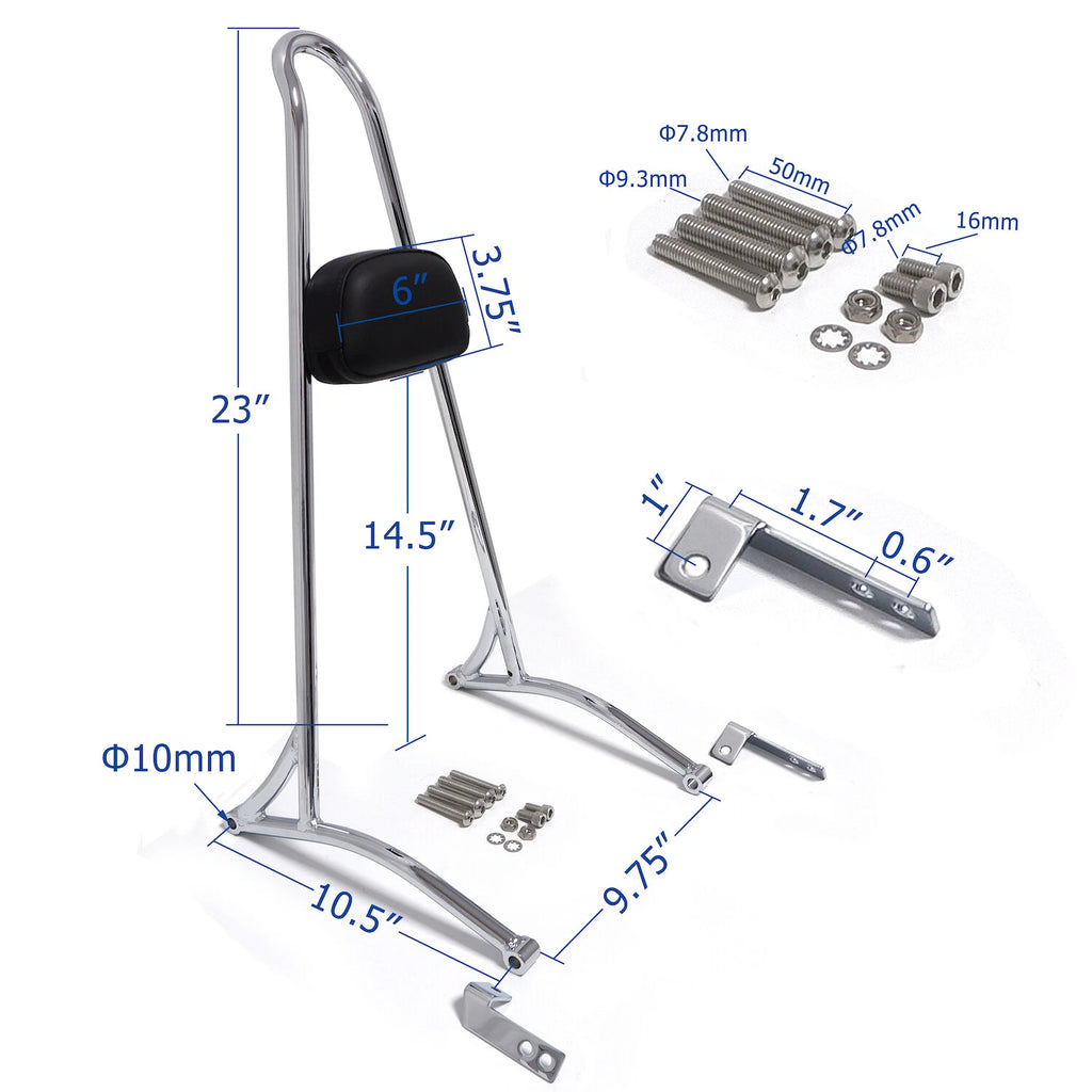 20" Chrome Passenger Backrest Sissy Bar for Harley Dyna FXD (2006–2017)