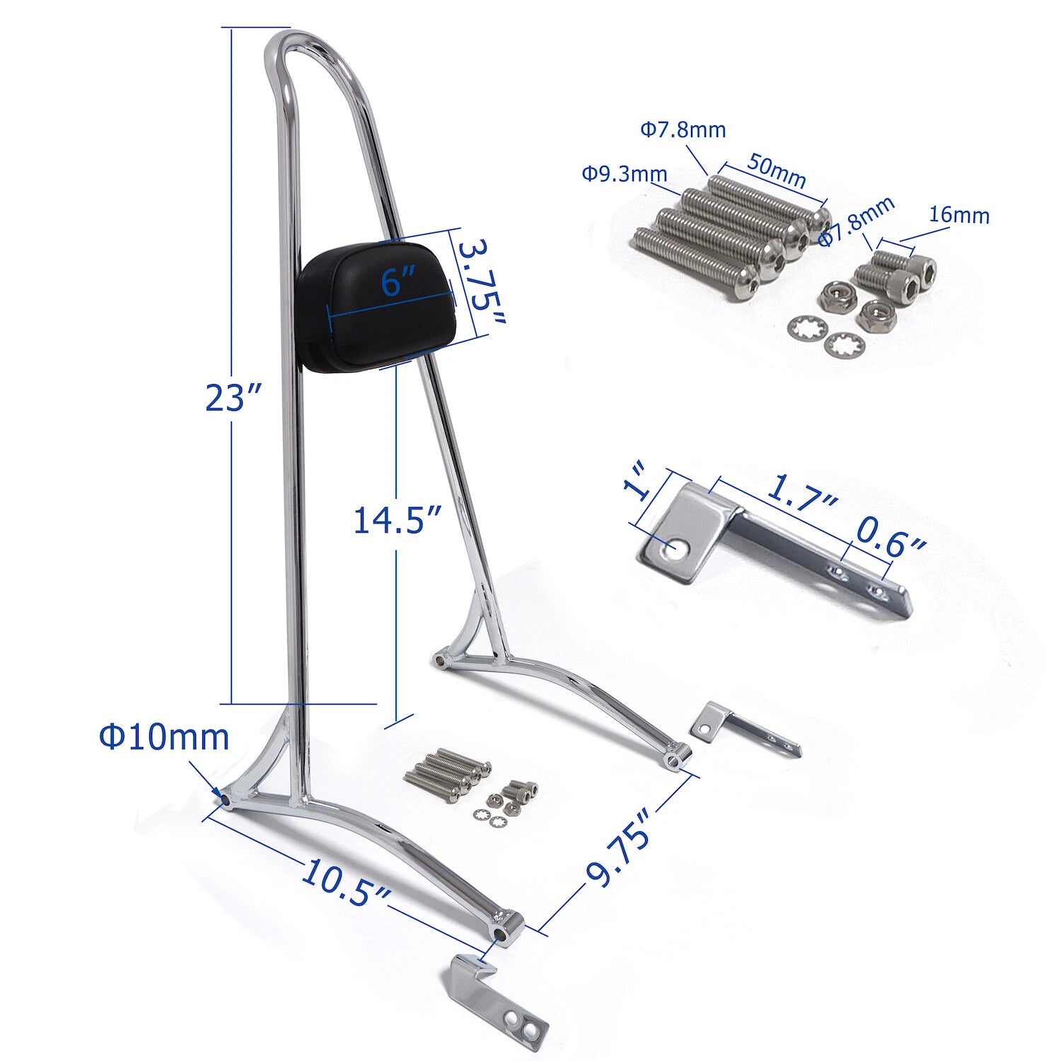 20" Chrome Passenger Backrest Sissy Bar for Harley Dyna FXD (2006–2017)