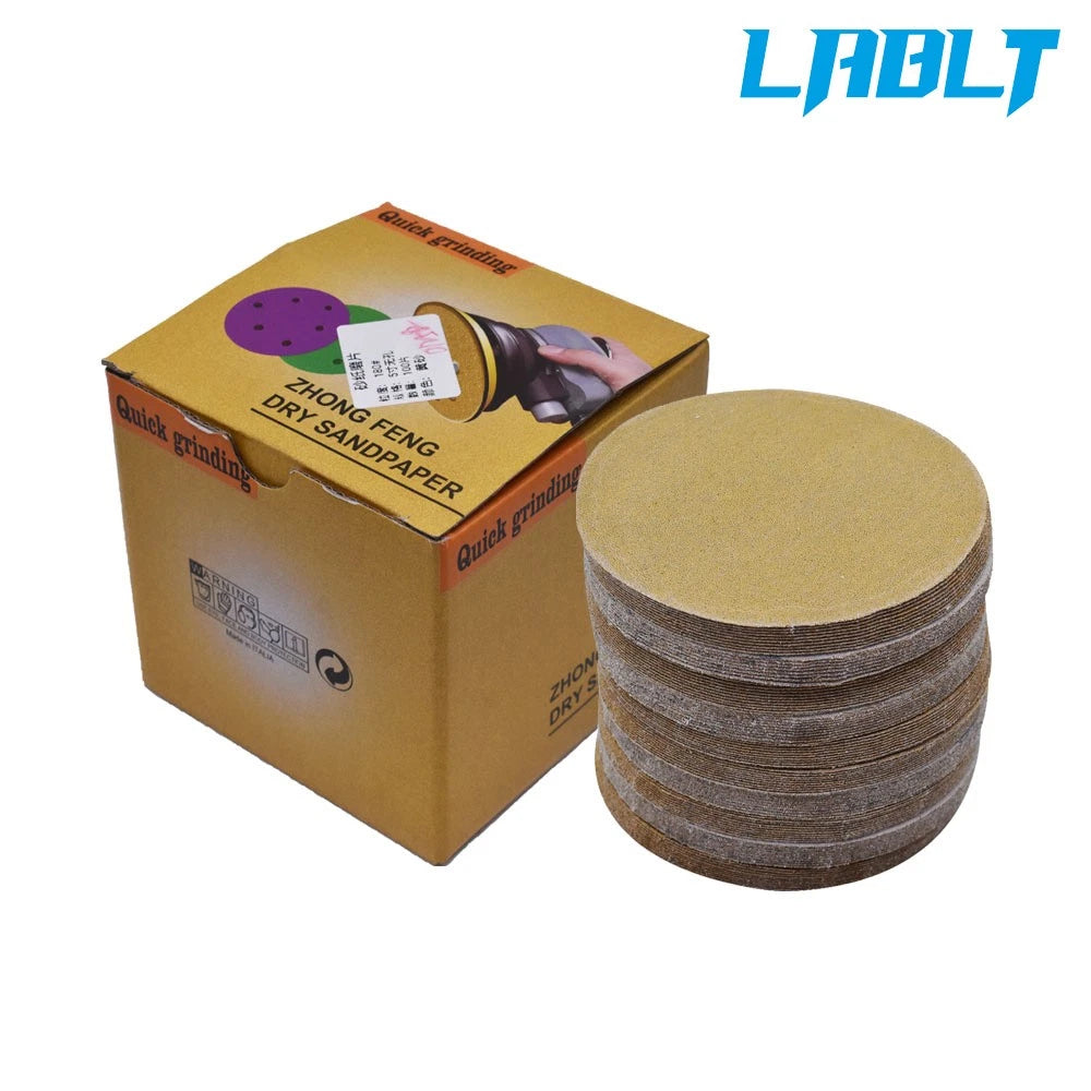 100 Pcs 5" 180 Grit Hook Loop Sanding Discs NO-Hole