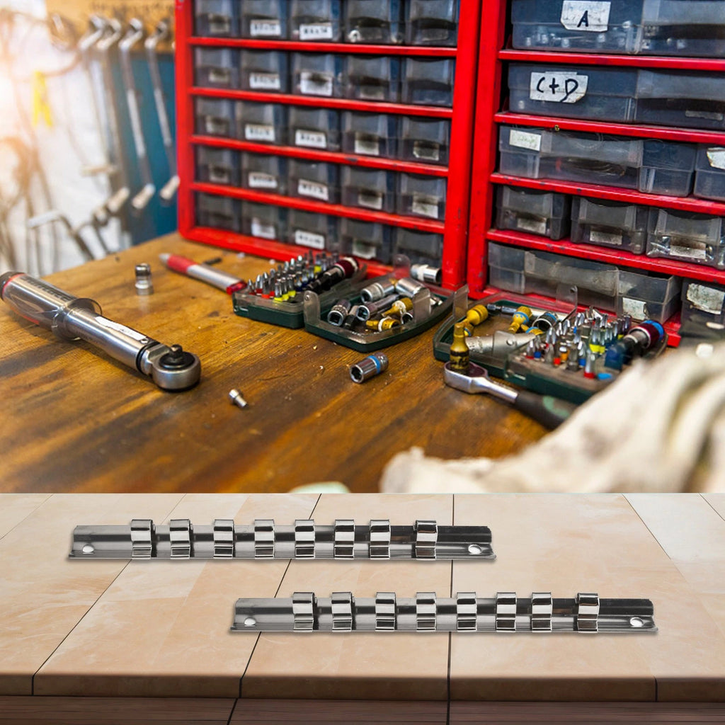 Socket Rack Holder with 8 Clips for Tool Organization