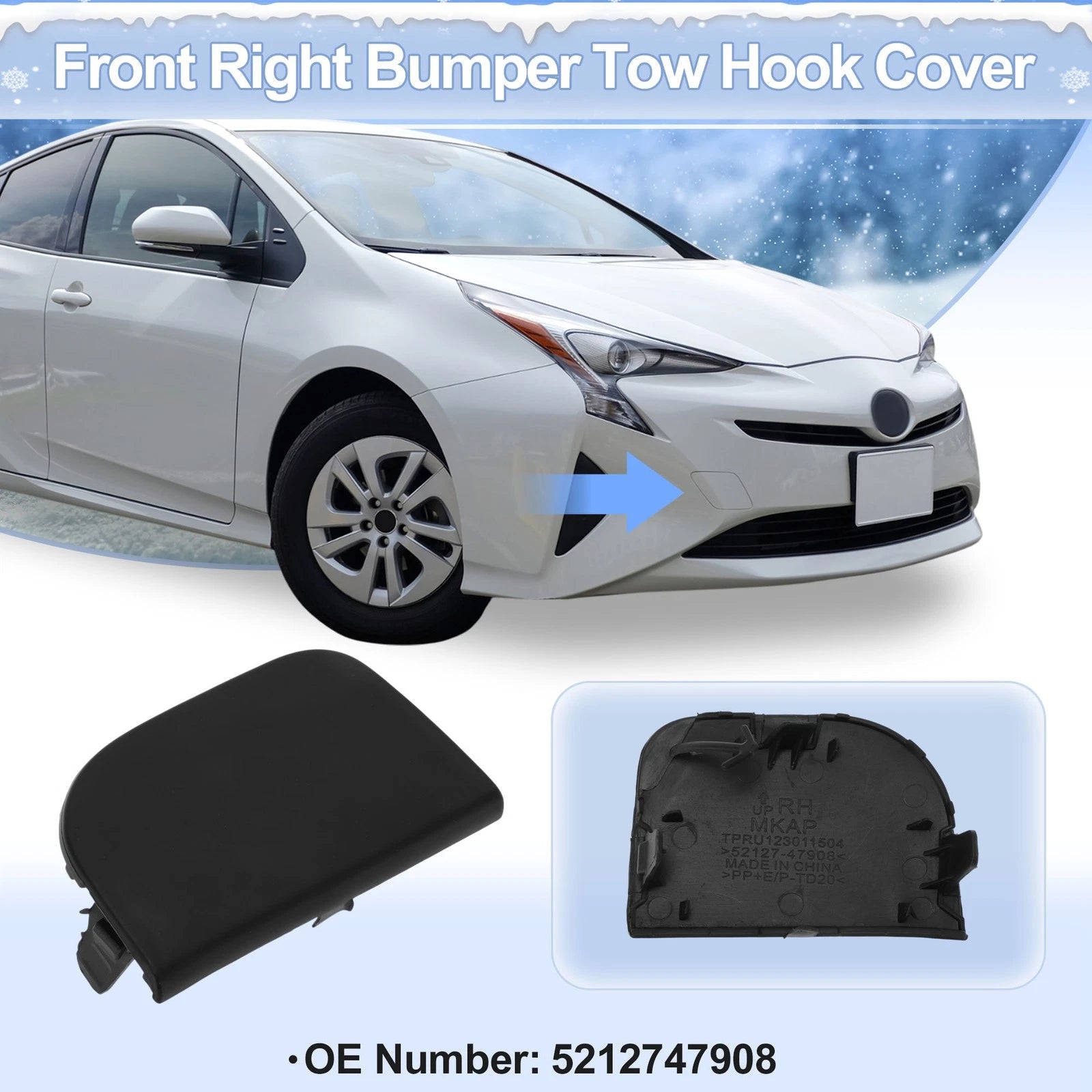 Tow Hook Cover Cap Right Front Replacement for Toyota Avensis (2008–2011)