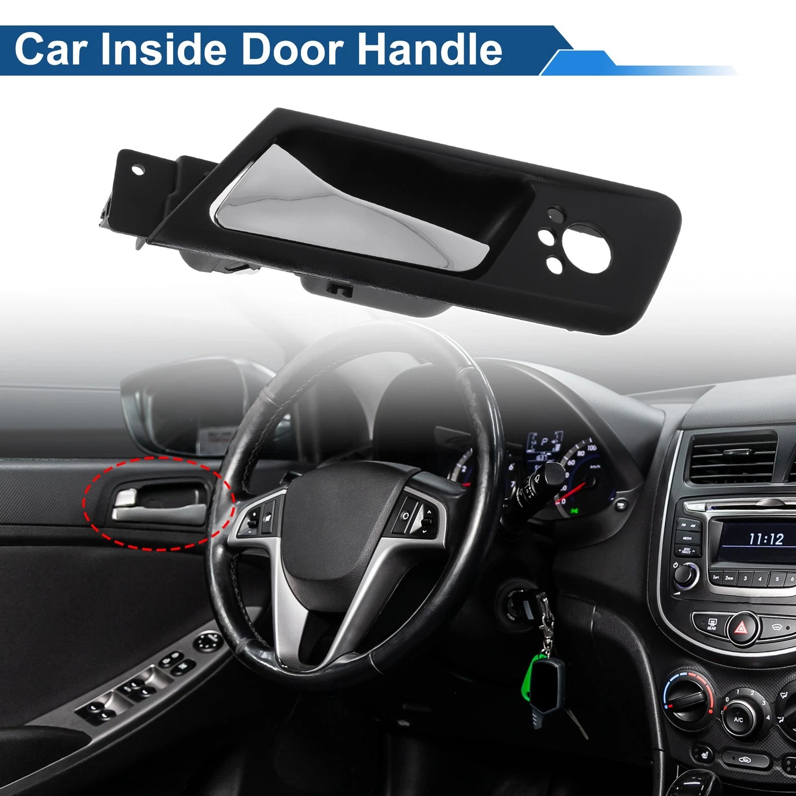Front Passenger Side Interior Door Handle for VW Bora (2008–2012) Black Chrome