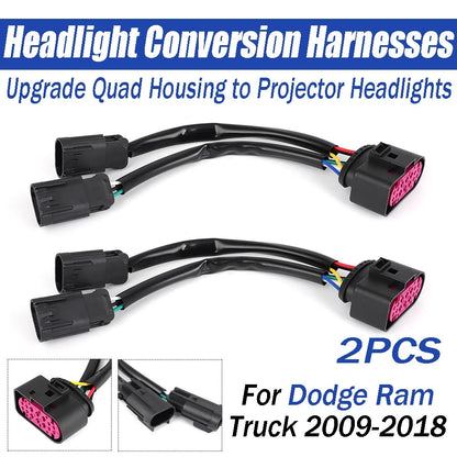 Quad projector headlight wiring harness adapter for Dodge Ram (2009–2018) Pair