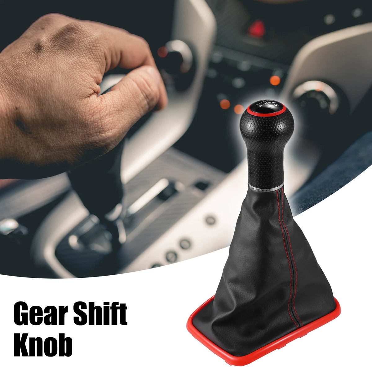 5 Speed Gear Shift Knob Boot with Red Base for Volkswagen Golf (1998–2006)