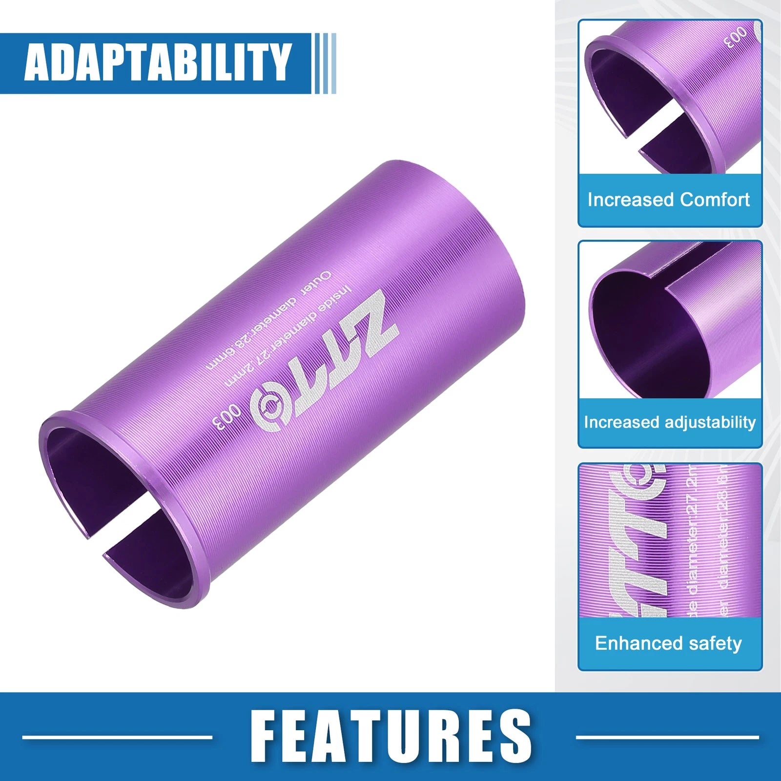 Seat Post Adapter Durable Purple 27.2mm ID 28.6mm OD for Bicycle (—)