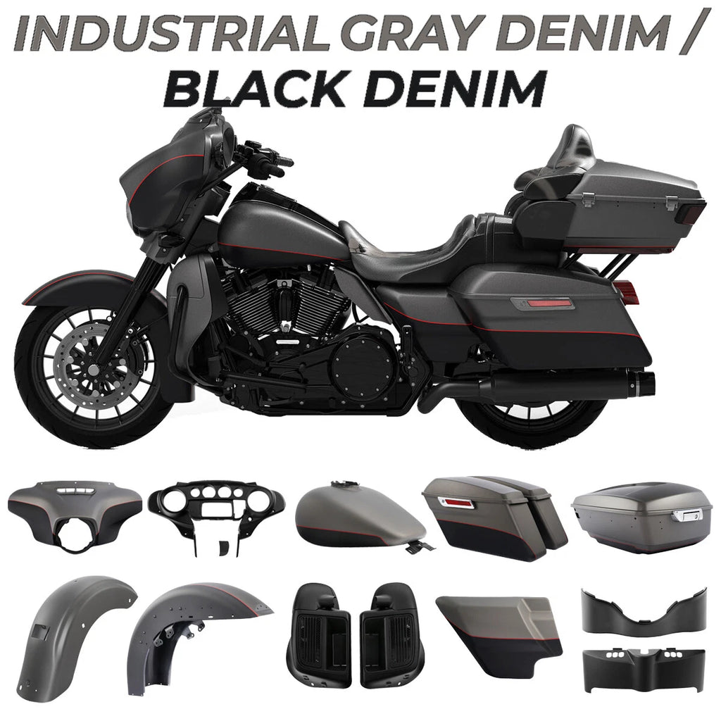 Fairing Body Work Kit for Harley Electra Glide (2014–2024) Gray/Black Denim