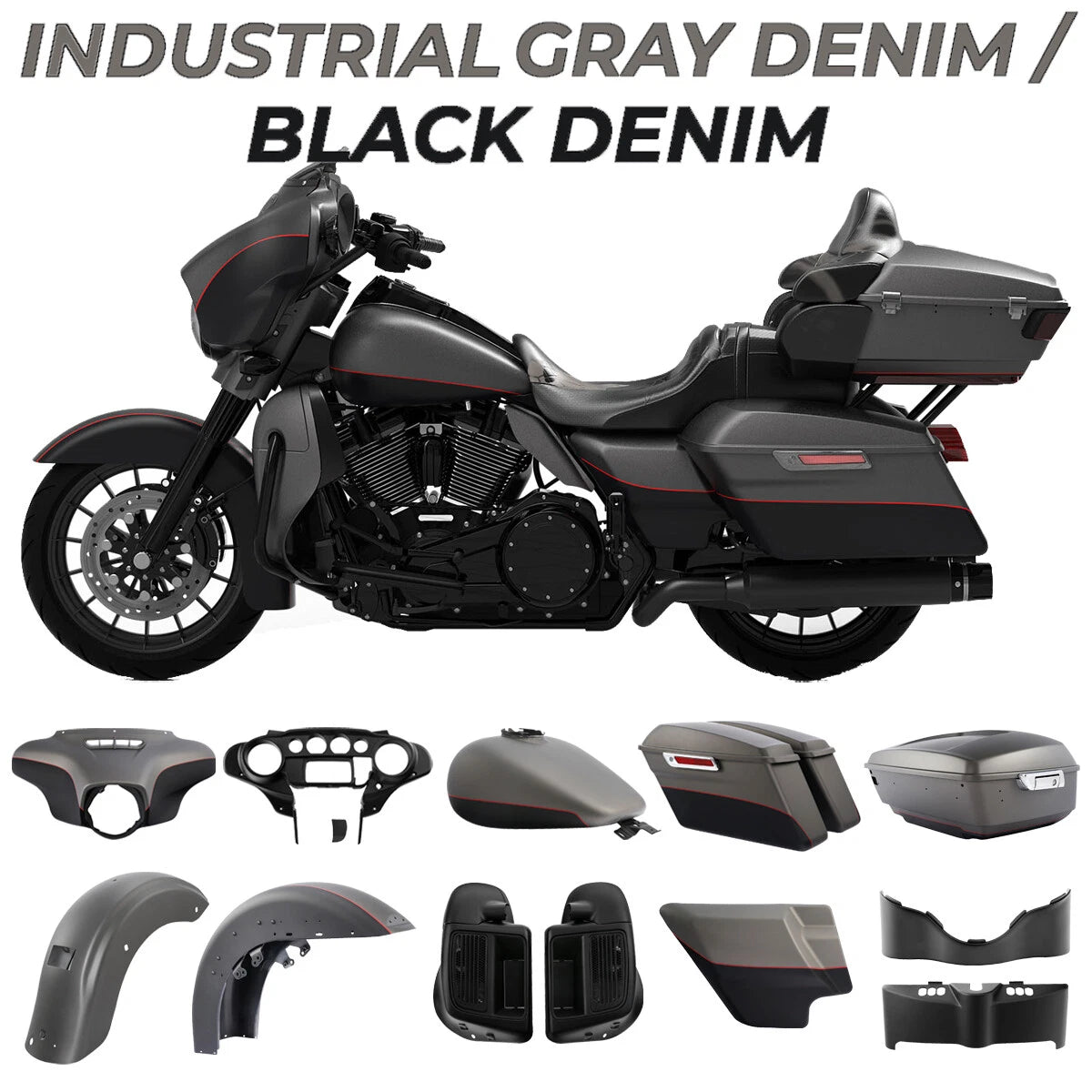 Fairing Body Work Kit for Harley Electra Glide (2014–2024) Gray/Black Denim