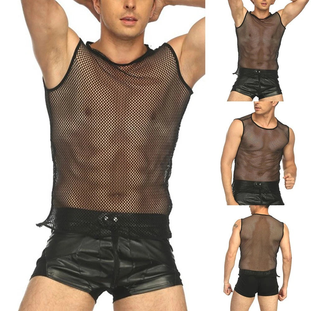 Set of 4 Fishnet String Vests for Men