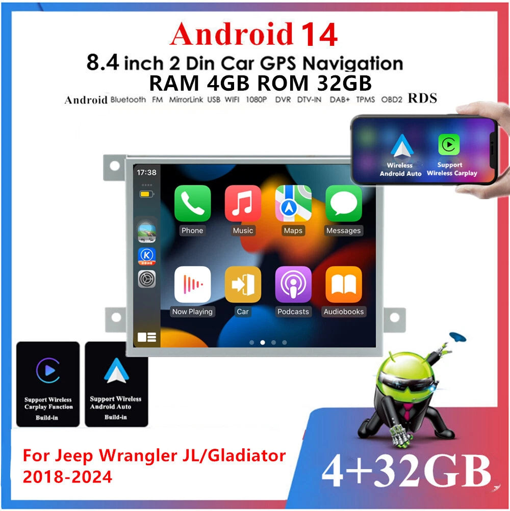 8.4'' Car Stereo GPS Navigation for Jeep Wrangler JL/Gladiator (2018–2024)