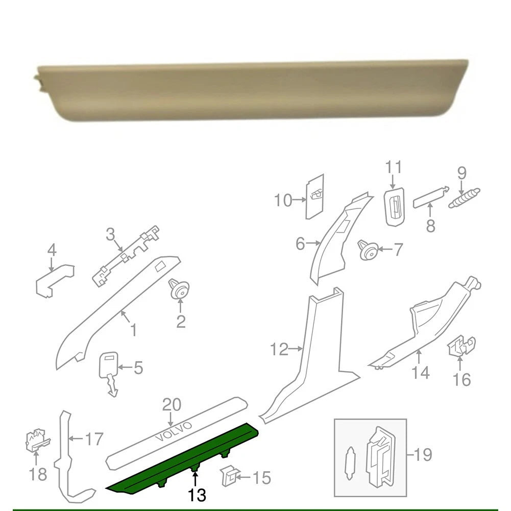 Left Side Purlined Floor Strip Mould-Pedal for Volvo S80 XC70 (2000–2006)