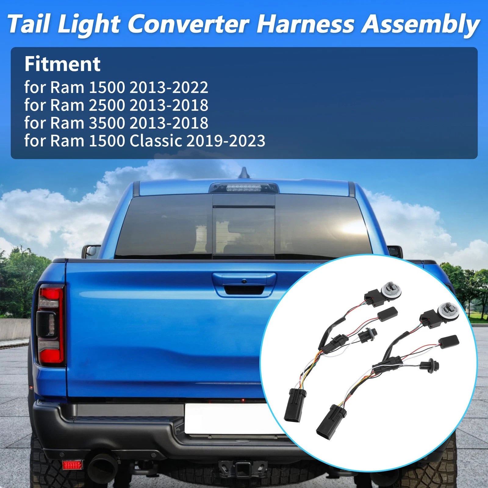 2X Tail Light Converter Harness Wiring Assembly for Ram 2500 3500 (2013–2018)