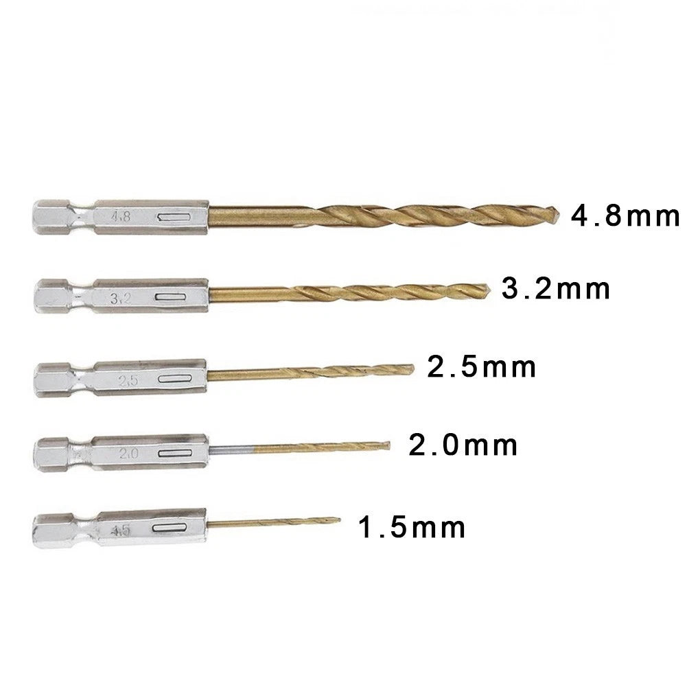 5pcs Titanium Drill Bit Set 1/4 Hex for Automotive Applications