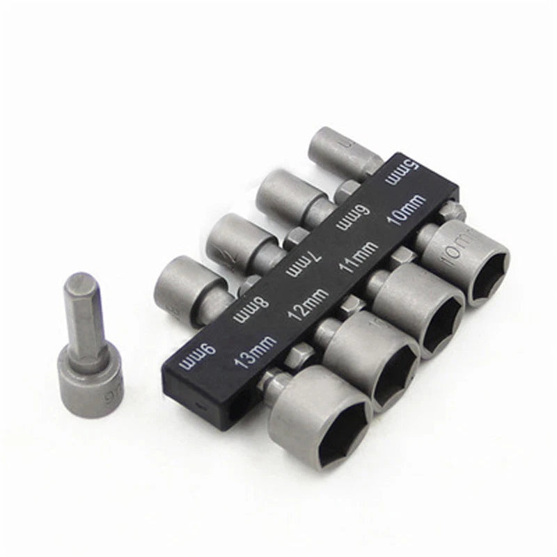 Power Nut Driver Drill Bit Set for Metric Sockets (5-13mm) 1/4" Hex Shank