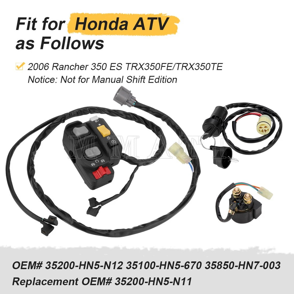 Left Handlebar Switch & Key Switch & Starter Relay for Honda TRX350FE/TE (2000–2006)
