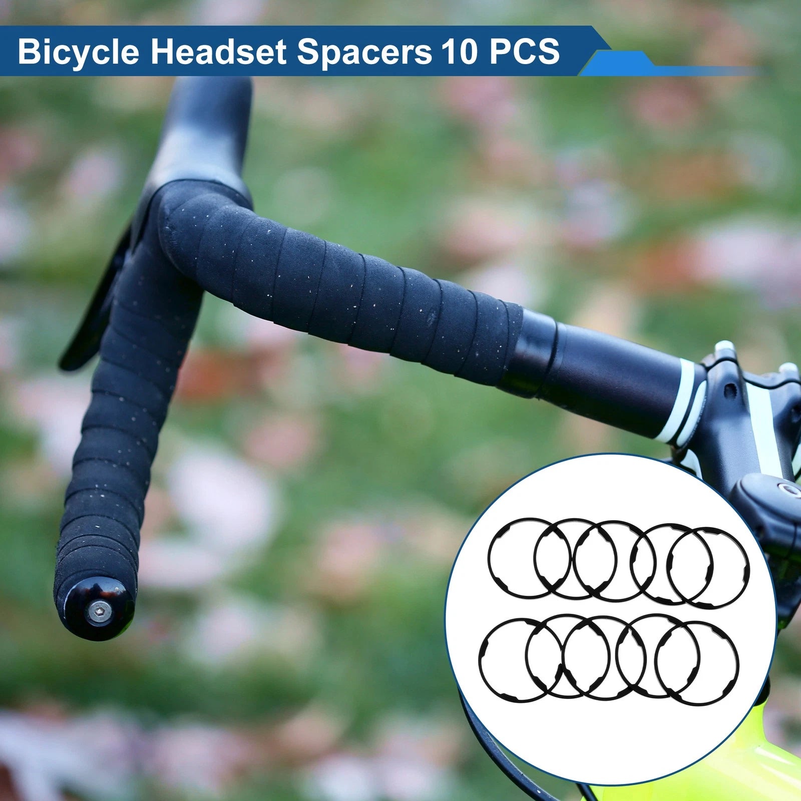 Bicycle Headset Spacers 2mm 28.6mm Black Aluminum 1-1/8 10 Pack