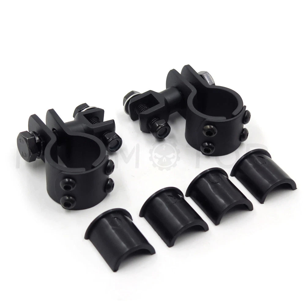 Pair Black Foot Peg Mounts for Harley (1 1/4" Engine Guard)