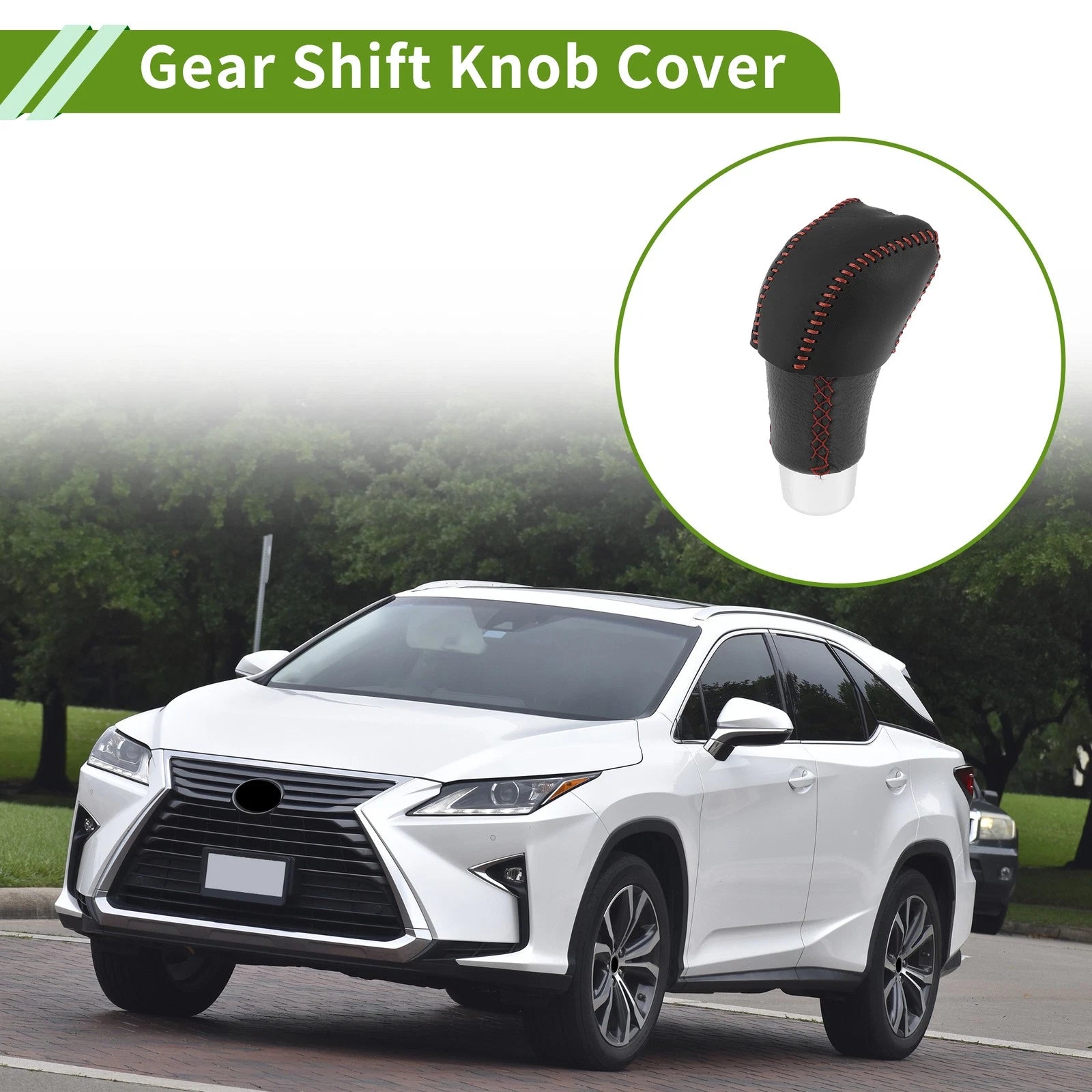Gear Shift Knob Cover Replacement for Lexus RX350 (2023–2024) Black Red Leather